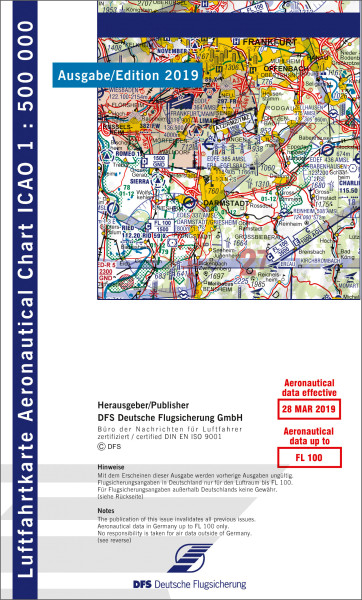 ICAO Karte Nürnberg 1:500.000, gefalzt, Papier, Ausgabe 2021