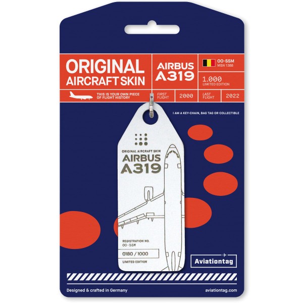 Aviationtag - Airbus A319 - OO-SSM - white