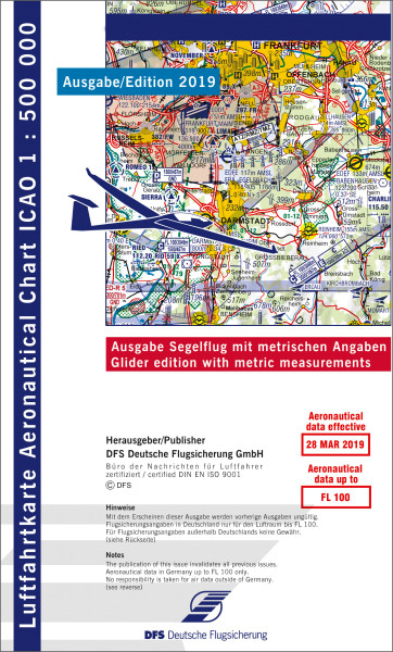 ICAO Karte Hannover Segelflug 1:500.000, gefalzt, Papier, Ausgabe 2020