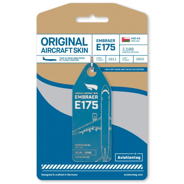 Aviationtag - Embraer E175 - A40-EA - petrol