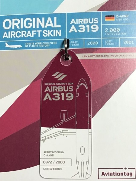 Aviationtag - Airbus A319 - D-AKNP - purple-white