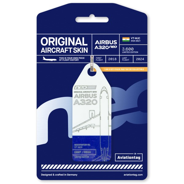 Aviationtag - Airbus A320neo - VT-WJC - blau/weiß