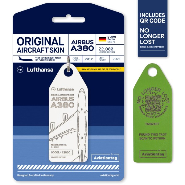 Aviationtag - Lufthansa Airbus A380 - D-AIMI incl. QR Code - weiß