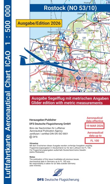 ICAO Karte 2026 Rostock Segelflug, Papier, gefalzt, 1:500.000