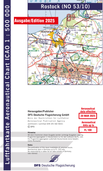 ICAO Karte 2025 Stuttgart Motorflug, Papier mit Folie, gefalzt, 1:500.000