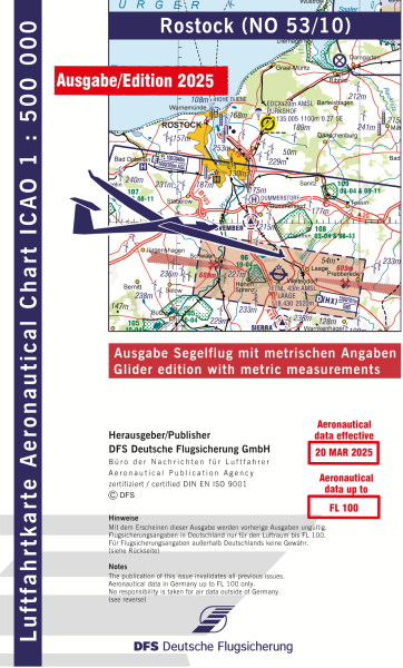 ICAO Karte 2025 Rostock Segelflug, Papier, gefalzt, 1:500.000